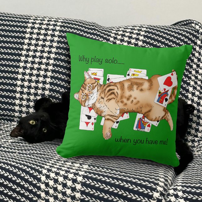 Solitaire Funny Orange Tabby Cat Playing Cards  Throw Pillow (Creator Uploaded)