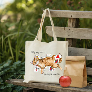 Solitaire Funny Orange Tabby Cat Playing Cards Tote Bag