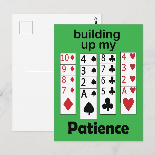 Solitaire Game Building Up My Patience Funny Quote Postcard (Front/Back)