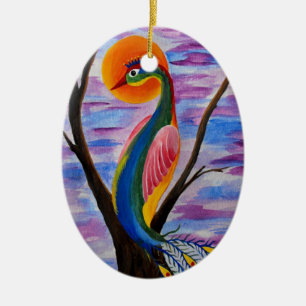 Solitary bird ceramic ornament