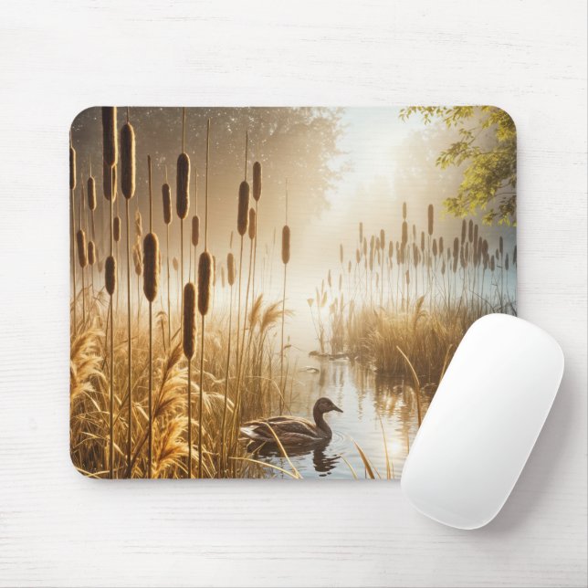 Solitary Duck In Golden Morning Mist Mouse Pad (With Mouse)