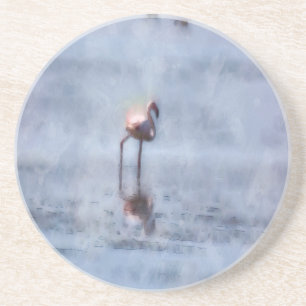 Solitary Flamingo Watercolor Coaster