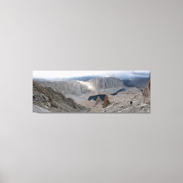 Solitary Hiker, Mountains, Lake, Fine Art Panorama Canvas Print (Front)