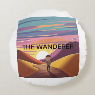  Solitary Journey at Sunset Round Pillow