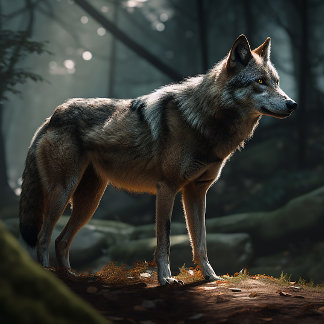 Solitary Lone Wolf in Dark Forest Jigsaw Puzzle