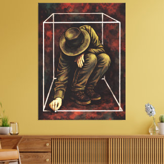 Solitary Man in White Geometric Frame – Moody Dark Canvas Print