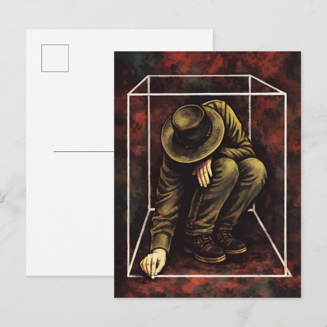 Solitary Man in White Geometric Frame – Moody Dark Postcard (Front/Back)