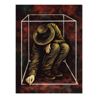 Solitary Man in White Geometric Frame – Moody Dark Poster