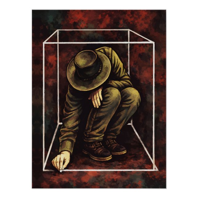 Solitary Man in White Geometric Frame – Moody Dark Poster (Front)