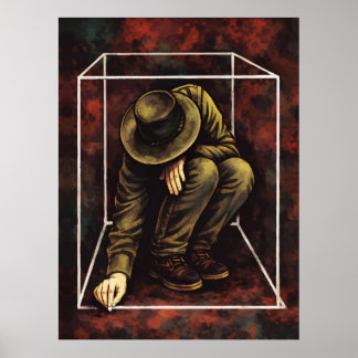 Solitary Man in White Geometric Frame – Moody Dark Poster