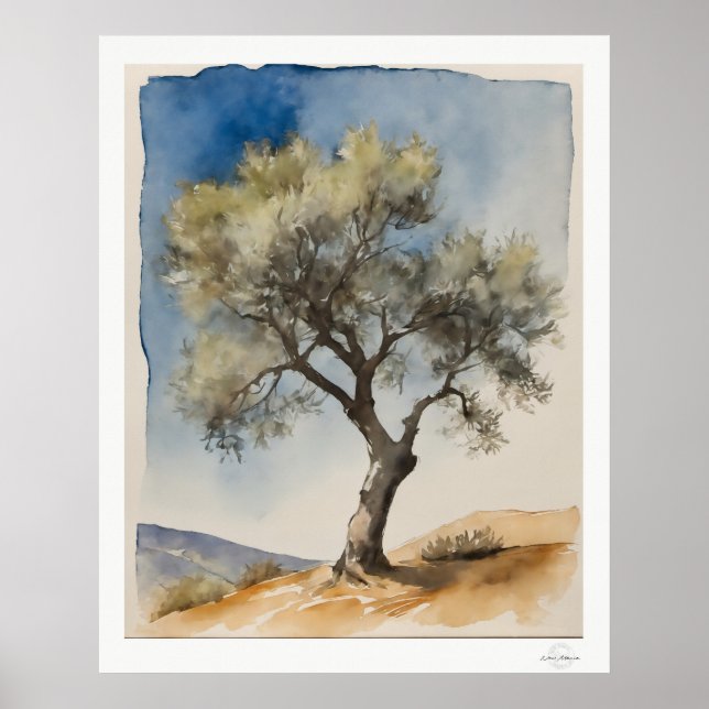 Solitary Olive Tree Botanical Art Print (Front)