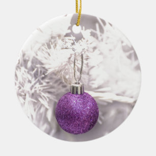 Solitary Purple Christmas Ball Ceramic Ornament
