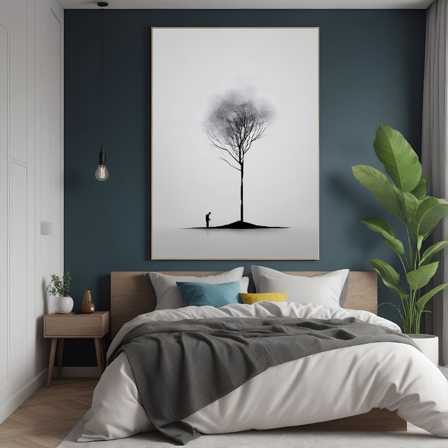 Solitary Reflection Minimalist Black and White Art Poster (Creator Uploaded)