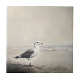 Solitary Seagull by the Shore Tile