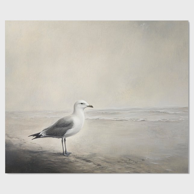 Solitary Seagull by the Shore Wrapping Paper (Flat)