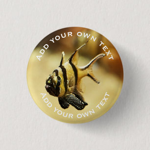 Solitary Stripy Angelfish Underwater Custom Text 1 Inch Round Button