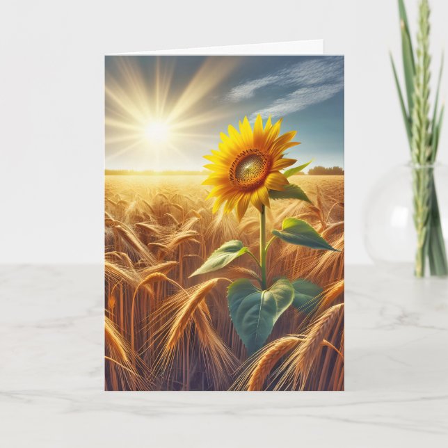 Solitary Sunflower In Wheat Field Encourgement Card (Front)