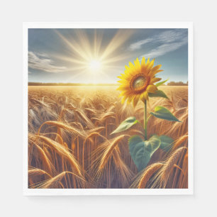 Solitary Sunflower In Wheat Field Napkin