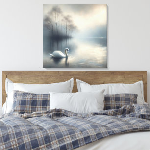 Solitary Swan On Misty Lake Canvas Print
