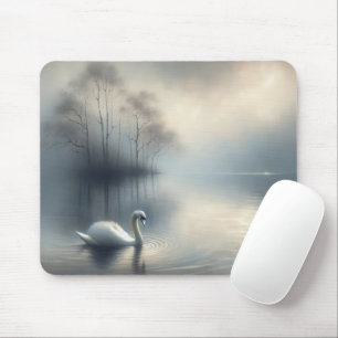 Solitary Swan On Misty Lake Mouse Pad