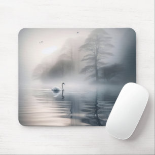 Solitary Swan On Misty Lake Mouse Pad