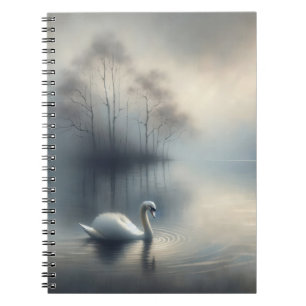 Solitary Swan on Misty Lake Notebook