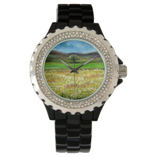 SOLITARY TREE IN THE GREEN YELLOW FLOWER FIELD WATCH