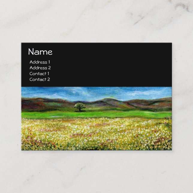 SOLITARY TREE IN THE YELLOW FLOWER FIELD,TUSCANY BUSINESS CARD (Front)