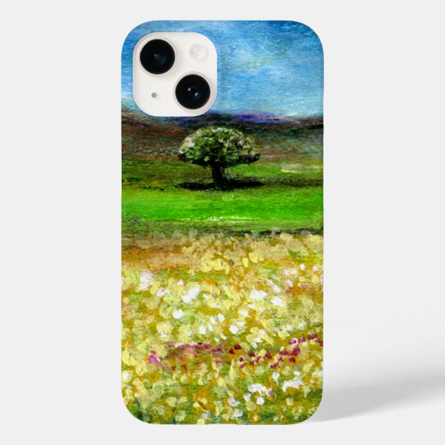 SOLITARY TREE IN THE YELLOW FLOWER FIELD,TUSCANY Case-Mate iPhone CASE (Back)