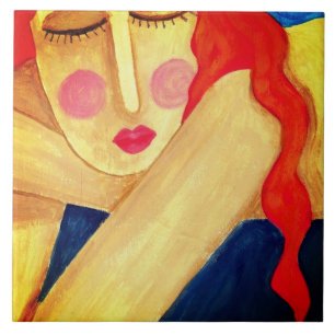 Solitude Abstract Portrait of a Woman Tile