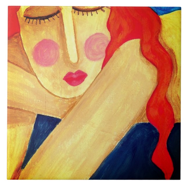 Solitude Abstract Portrait of a Woman Tile (Front)