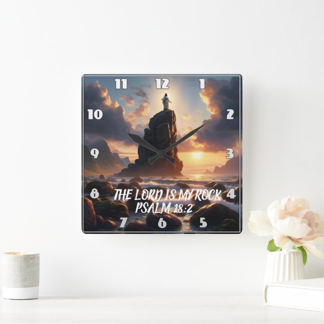 Solitude on the Sea THE LORD IS MY ROCK Square Wall Clock (Home)
