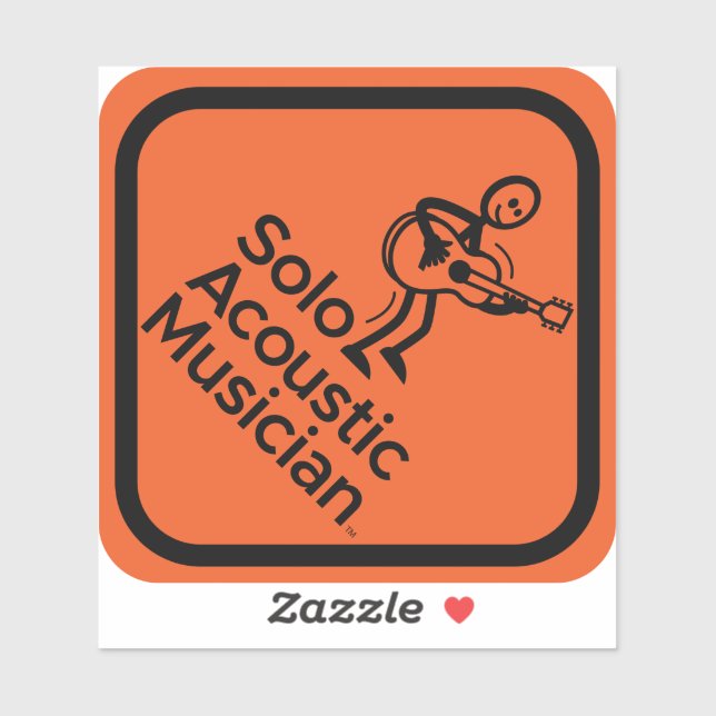 Solo Acoustic Musician Sticker 4"x4" Orange (Sheet)