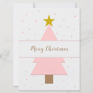 Solo Pink Christmas Tree and Golden Star Flat Card