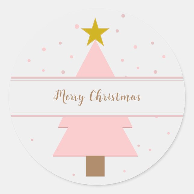 Solo Pink Christmas Tree Topped with Golden Star Classic Round Sticker (Front)