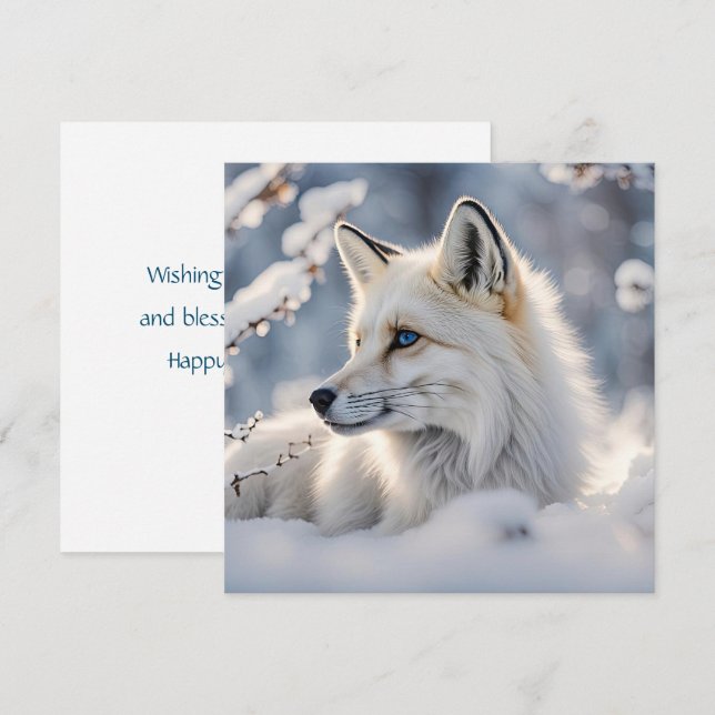 Solstice d'hiver Jolie carte plat renard de neige (Devant / Derrière)