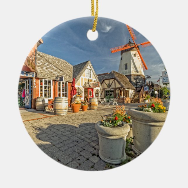 Solvang Windmill View Ceramic Ornament (Front)