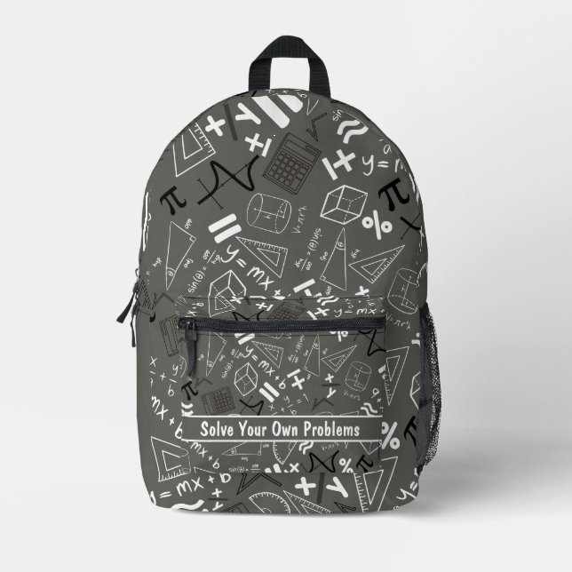 solve your own problems mathematics modern grey printed backpack (Front)