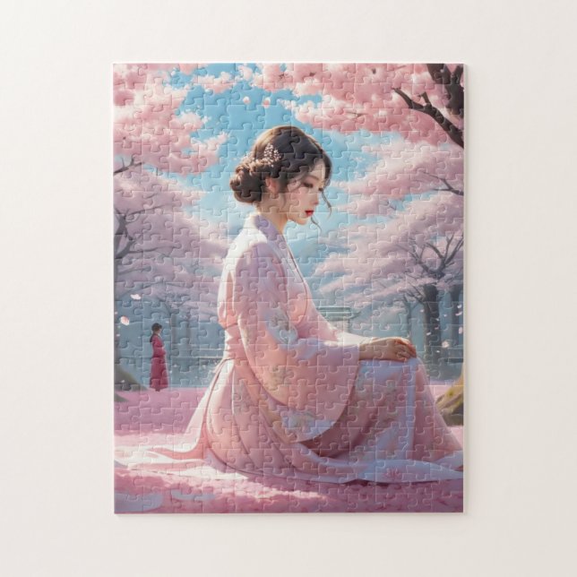 Solving Cherry Petals Sakura | Kawaii Asian Women Jigsaw Puzzle (Vertical)