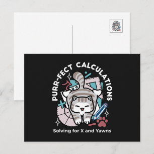 Solving for X and Yawns – Cute Tabby Cat Math Pun Holiday Postcard