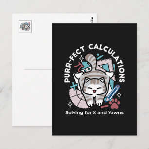 Solving for X and Yawns – Cute Tabby Cat Math Pun Postcard