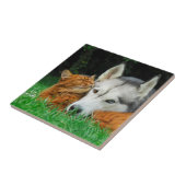 Somali Cat Siberian Husky Cute Friends Huddle Love Tile (Side)