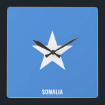 Somalia Flag Dazzling Patriotic Square Wall Clock<br><div class="desc">Somalia Flag Dazzling Patriotic Square Wall Clock in the colours and the elements of the Somalia national flag covering the front of the clock. National flag colours are complemented with the text "Somalia" on the bottom. Text is fully customizable using "Customize it!" feature. Feel free to change it, remove it...</div>