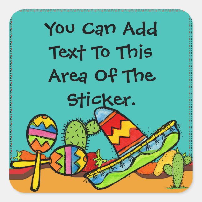 Sombrero and Maracas Button Square Sticker (Front)
