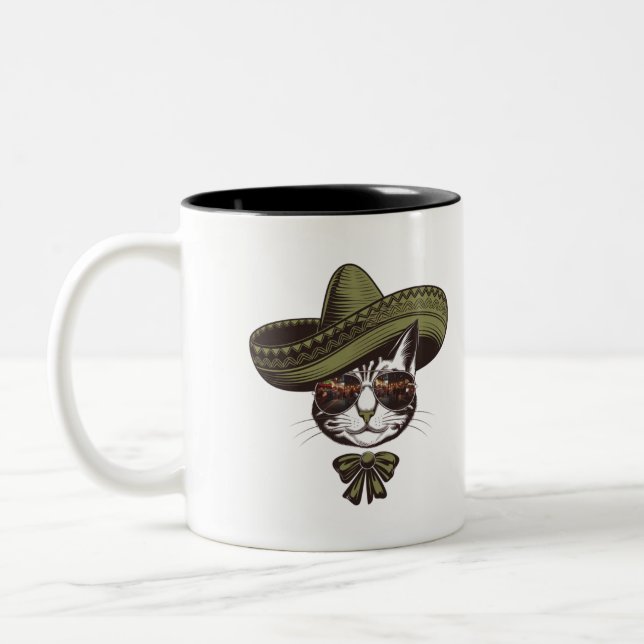 Sombrero Cat Party Two-Tone Coffee Mug (Left)