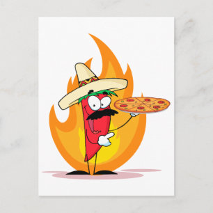 Sombrero Chile Chili Pepper Holds Up Pizza Postcard