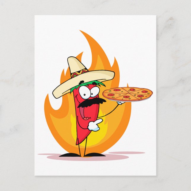 Sombrero Chile Chili Pepper Holds Up Pizza Postcard (Front)