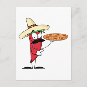 Sombrero Chile Pepper Holds Up Pizza Postcard