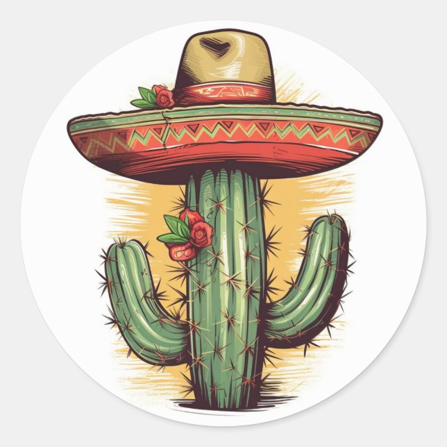 Sombrero-Clad Celebration Cinco de Mayo in Mexico Classic Round Sticker (Front)