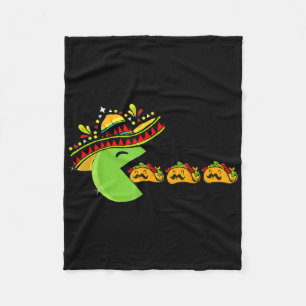 Sombrero Eating Funny Tacos With Moustaches Cinco Fleece Blanket